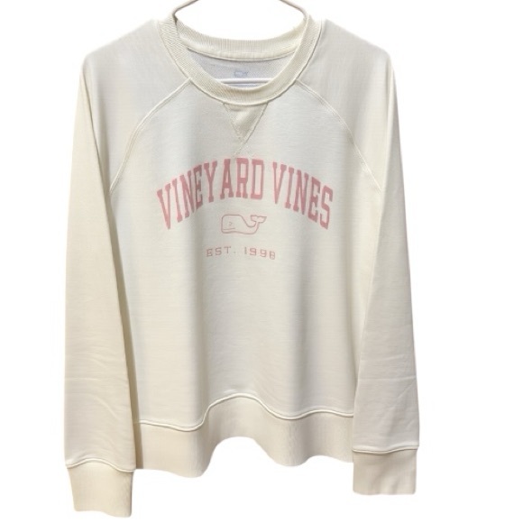 Vineyard Vines Tops - Vineyard Vines Cream Pullover with Pale Pink Logo